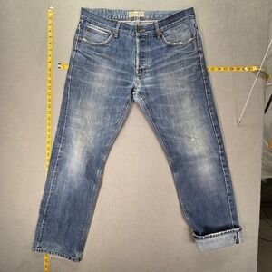 Fat‎ Face Selvedge Jeans Mens Blue Straight Button Fly Whiskers Fits 34x30